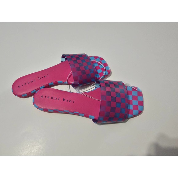 Cobitwo Checkred Banded Square Toe Pink& Purple Sandals - Picture 3 of 11